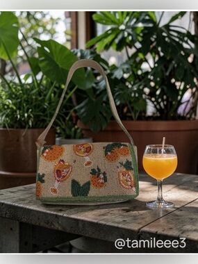 Handcrafted in India “Aperol Esque” Beaded Bag Orange and Green